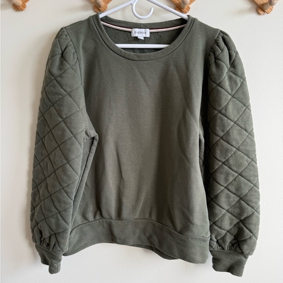 Evereve Olive Quilted Sleeve Sweatshirt - Picture 2 of 6